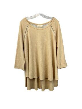 Winter Lennon Womens Buttercream Mesh Back Long Sleeve Tunic Top Size L